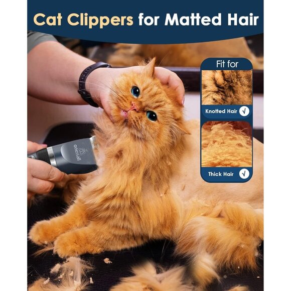 Oneisall Cat Grooming Kit Clippers Scissors Comb Hair Trimmer Set Quiet Shaver - Picture 2 of 13